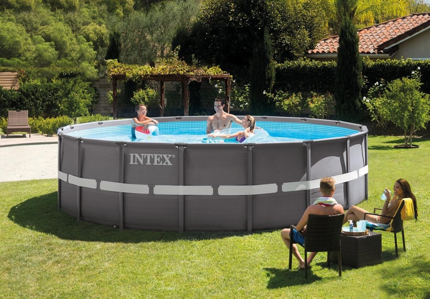Intex 26324GN Ultra Rondo Frame Pool Set, 19156 L, Grau, Durchmesser 488 X 122 Cm