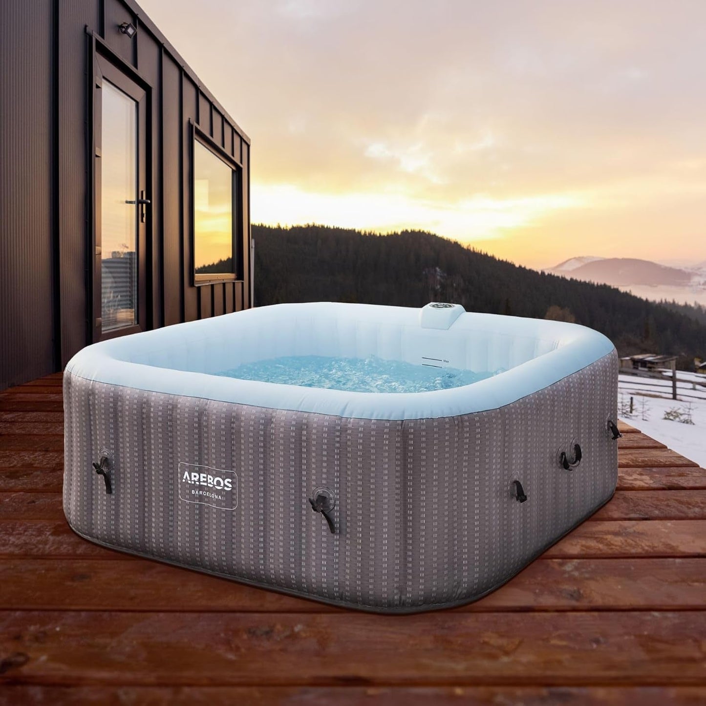 Arebos Spa Whirlpool 2400W | In-Outdoor Pool | Für 6 Personen 185X185Cm | 130 Massagedüsen | 910 L Mit Heizung | Aufblasfunktion per Knopfdruck | Inkl. Abdeckung | Bubble Spa & Wellness Massage